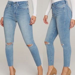 Good American Good Waist Cropped Fray Hem Blue 352 Skinny Jeans